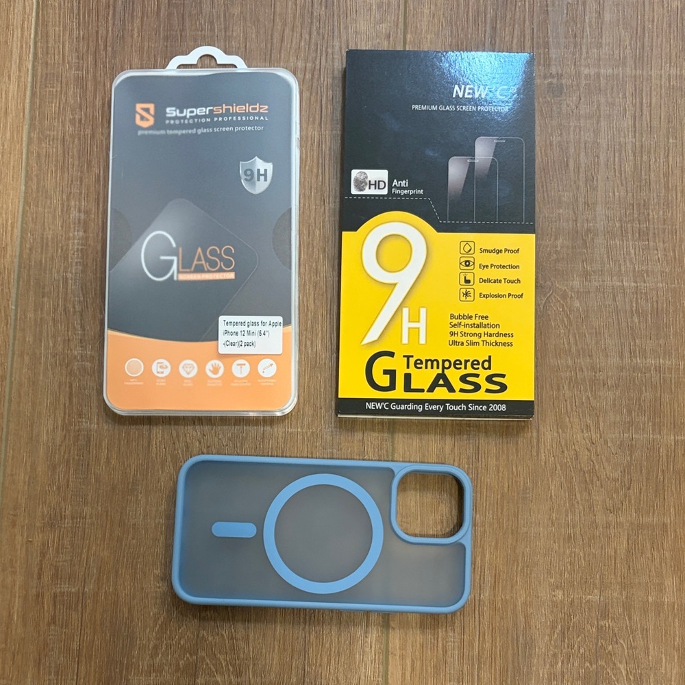 iPhone 12 mini Blue MagSafe Phone Case and 4 Tempered Glass Screen Protectors